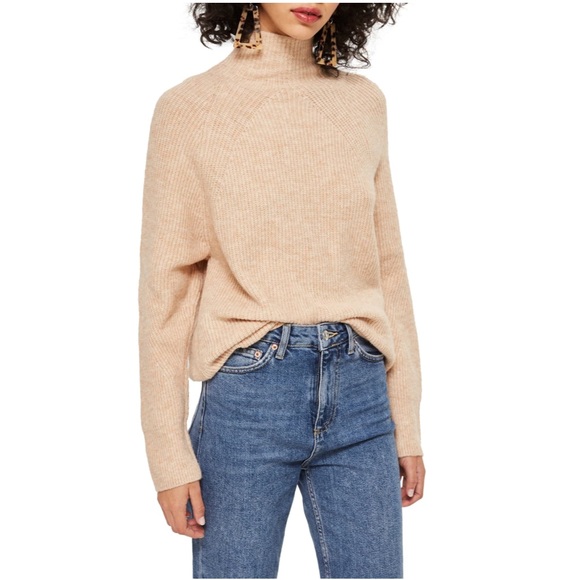 Topshop Sweaters - Topshop | Raglan Turtleneck Ribbed Sweater In Tan